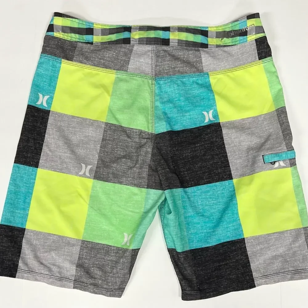 Hurley | Blue Green Checkered Plaid Boardshorts